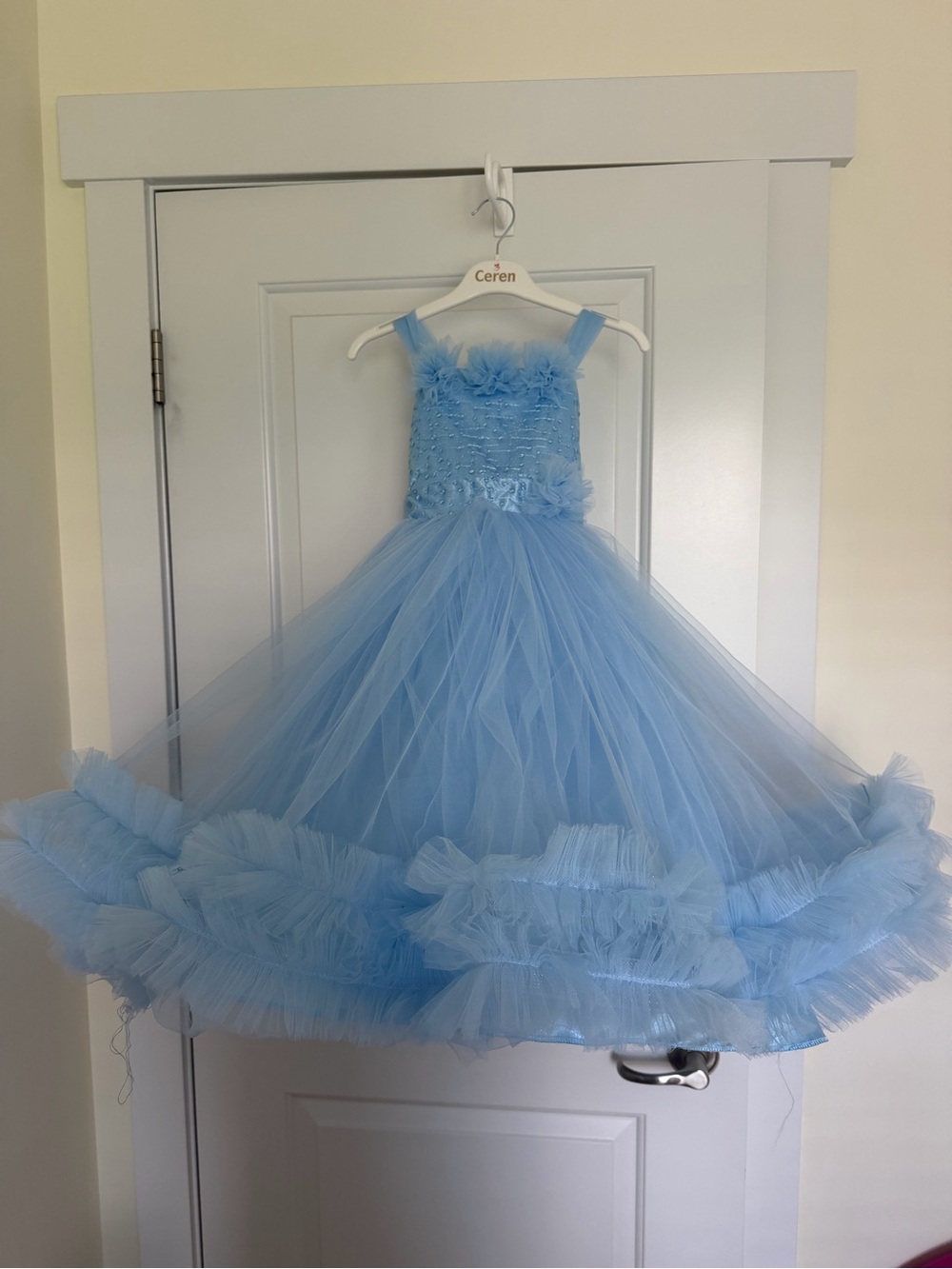 Ceren Blue Tulle Ruffle Flower Girl Gown Dress